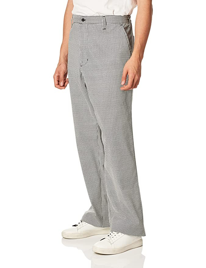 LCT Uniforms Men's Black and White Check Professional Chef Pant - Back Elastic, Large