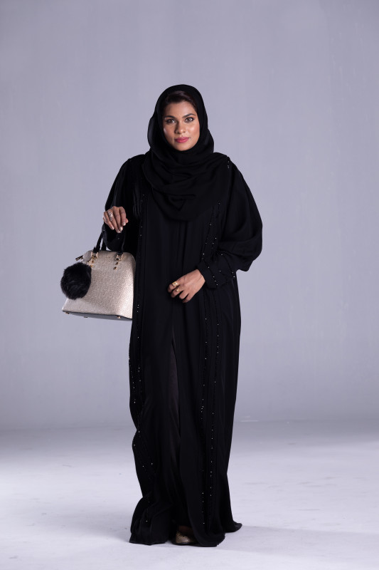 Women s Simple an New Model Abaya with Korean Black Fabric and some beads to enhance its beauty. AB1028