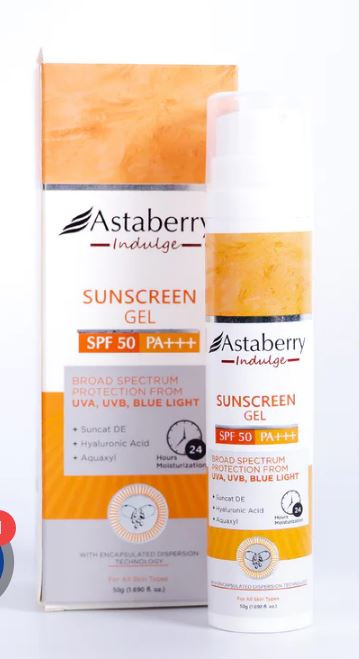 Asta Berry Sunscreen Gel SPF 50 Broad Spectrum Protection From UVA , UVB  Blue Light 50 ml