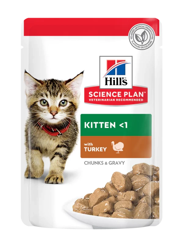 Hill’s Science Plan Tender Chunks In Gravy Kitten Turkey Pouches (12x85g)