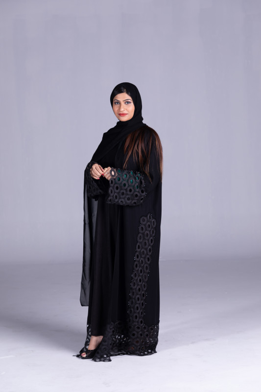 Korean Black Nada Fabric with blending of Lace embroidery and beads handwork for the borders. AB1016