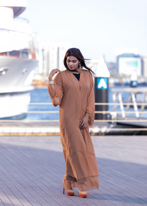 Women's Abaya with 2 layer chiffon fabric and same colored beads handwork for it's beauty. AB1003