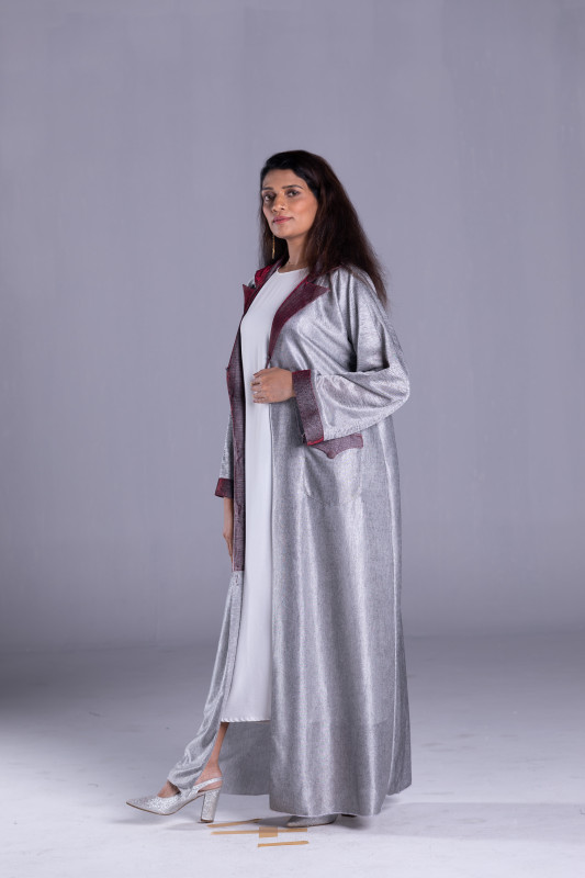 Pocket Model Casual Abaya with Takta Fabric and Red Borders. AB1046